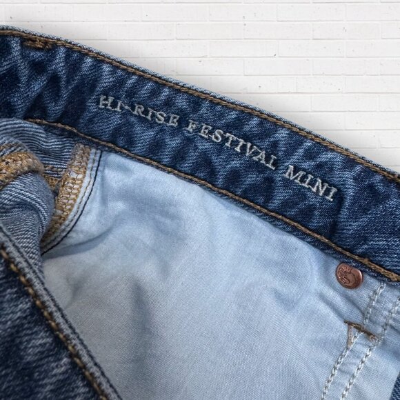 AMERICAN EAGLE High Rise Festival Denim Mini Skirt Button Fly Side Trim Stripe - Picture 4 of 7